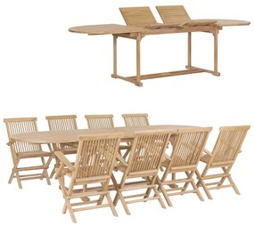 Set da pranzo per esterni 9 pz 180-280x100x75 cm teak massello