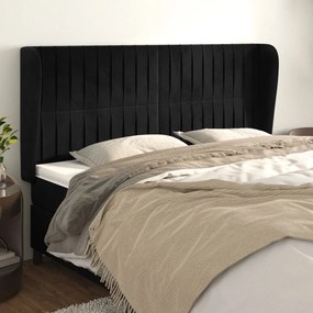 Testiera Ad Orecchio Nera 183x23x118/128 Cm İn Velluto /