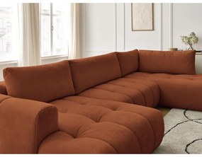 Divano angolare color mattone allungabile e con contenitore (penisola a destra/a U) Fuji – Bobochic Paris