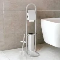 Piantana Bagno Porta Rotolo Porta Scopino Cromato H. 80 cm Salvaspazio