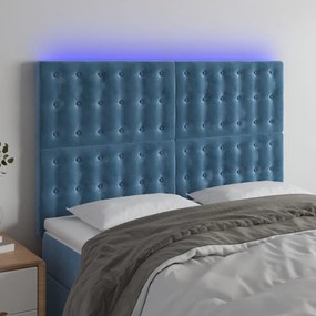 Testiera A Led Blu Scuro 144x5x118/128 Cm İn Velluto /
