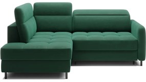 Divano angolare verde allungabile/con contenitore (con penisola a sinistra/a L) e rivestimento in velluto Barea – ELTAP