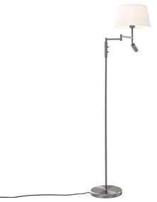 Lampada da terra in acciaio con paralume bianco e luce da lettura regolabile - Ladas