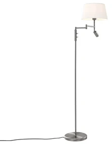 Lampada da terra in acciaio con paralume bianco e luce da lettura regolabile - Ladas