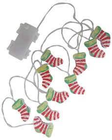 Catena luminosa LED natalizia da esterno 10xLED/2xAA 1,65 m IP44, bianco caldo, con calze natalizie