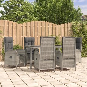 Set Da Pranzo Da Giardino 7 Pz Con Cuscini İn Polyrattan Grigio /