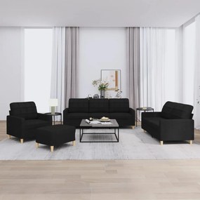 Set Di Divani 4 Pz Con Cuscini Nero İn Tessuto /