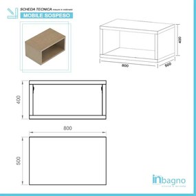 Mobile bagno sospeso aperto 80 cm Master rovere miele