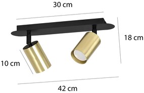 Plafoniera Spot Faretti Regolabili 2 Luci Guanyin A Cilindro In Acciaio Nero E Oro