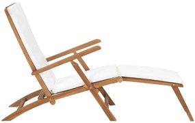 Sedia a sdraio con cuscino bianco crema legno massello di teak