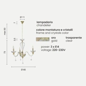 Lampada a sospensione ROXANNE in vetro soffiato lavorato a mano 3 LUCI