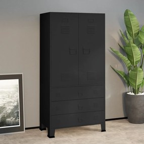 Armadio Industriale Nero 90x50x180 Cm İn Metallo /