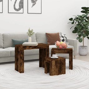 Tavolini Impilabili 3 Pz Rovere Fumo İn Legno Multistrato /