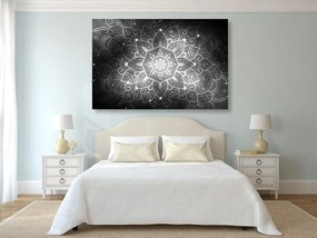 Stampa su tela – Mandala con sfondo galattico in bianco e nero