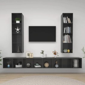 Mobile tv a parete 4 pz grigio lucido in truciolato