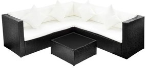 Set divani da giardino 4 pz con cuscini in polyrattan nero