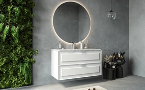 Mobile bagno bianco opaco 102x47 Dublino con lavabo in ceramica due cassetti con cornice