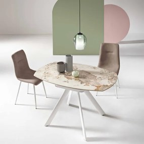 Tavolo in pietra effetto marmo Pandora ROUND con piano girevole D135 cm