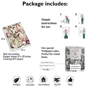 Carta da Parati Carta da Parati Alghe Tropicali Beige 15€/mq | Spedizione Gratuita | Carta Da Parati Camera Da Letto | Carta Da Parati Bagno | Carta