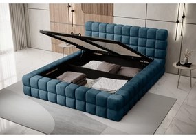 Letto matrimoniale imbottito blu con contenitore e rete inclusi 180x200 cm Dizzle – ELTAP