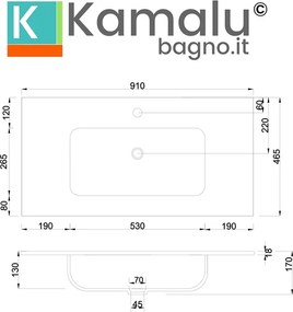 Lavabo da incasso 91cm in ceramica lucida | Litos-K7090 - KAMALU