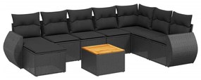 Set divani da giardino 9 pz con cuscini nero in polyrattan