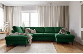 Divano letto in velluto a coste verde scuro (angolo sinistro) Lofty Lilly - Miuform