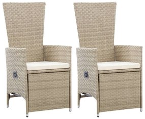 Sedie da giardino reclinabili 2 pz con cuscini polyrattan beige