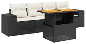 Set Divani da Giardino 5 pz con Cuscini in Polyrattan Nero