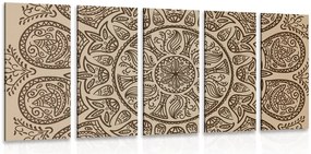 Quadri 5 pezzi – Mandala con motivo naturale astratto