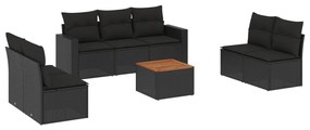 Set divani da giardino con cuscini 8 pz nero in polyrattan