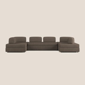 Liberty divano panoramico con pouf estraibile e schienali movibili in tessuto morbido impermeabile T02 marrone