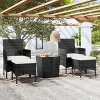 Set da Bistrot per Giardino 5pz Polyrattan Vetro Temperato Nero cod mxl 71396