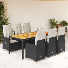 Set da bistrò da giardino 7 pz con cuscini nero in polyrattan