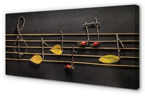 Quadro su tela Note da bastoncini e foglie 100x50 cm