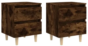 Comodini con gambe in legno massello 2pz rovere fumo 40x30x50cm