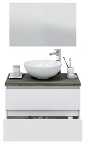 Mobile Da Bagno Sospeso 80 Cm 2 Cassetti Con Lavabo Da Appoggio Tokyo Bianco Lucido