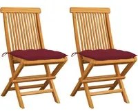 Sedie da Giardino con Cuscini Rosso Vino 2 pz Massello di Teak 3062484