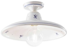 Plafoniera Classica Como Ceramica Bianco Decorato Filo Blu 1 Luce E27