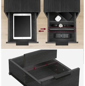 Comodino ROD nero con prese elettriche e porte USB integrate