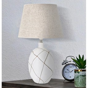 Lampada da tavolo con paralume in tessuto bianco e crema (altezza 60 cm) Lines - Mauro Ferretti