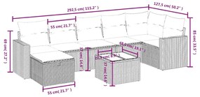 Set divano da giardino 8pz con cuscini grigio chiaro polyrattan