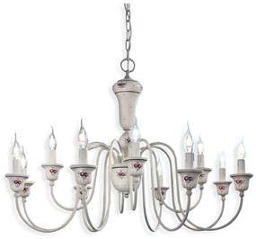 Lampadario Classico Sanremo Metallo Ceramica Bianco Filo Blu 12 Luci E14