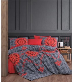 Biancheria da letto rossa/grigia in cotone renforcé per letto singolo 140x200 cm Saltanat – Mijolnir