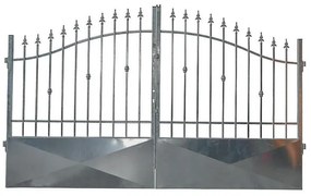 Cancello manuale battente Monte Bianco 3500 in ferro, apertura centrale, L 358.5, H 150-180 cm, di colore grigio zincato