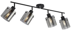 Faretto da soffitto di design nero con vetro fumé 4 luci - Domo