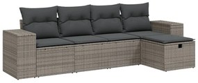 Set Divano da Giardino 5 pz con Cuscini Grigio in Polyrattan