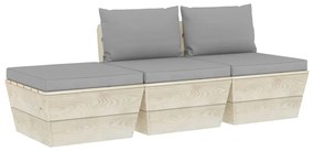 Set divani da giardino su pallet 3 pz con cuscini legno abete