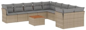 Set divano da giardino 11 pz con cuscini beige misto polyrattan