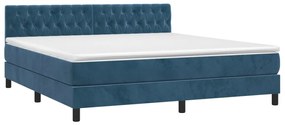 Letto a Molle con Materasso e LED Blu Scuro 160x200 cm